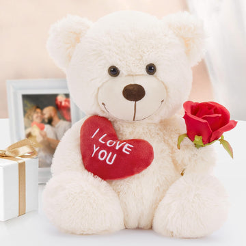 Maogolan Small Teddy Bear With Red Heart, I Love You Valentines Day Teddy Bear Stuffed Animal White,Velvet Red Heart Valentines