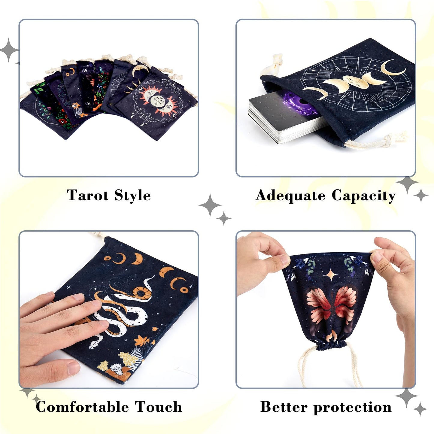Xsylohxl Tarot Bag Kit 9 Pcs Tarot Card Bags And Pouches Tarot Deck Holder Storage Gift Velvet Bags With Sturdy Drawstrings Also