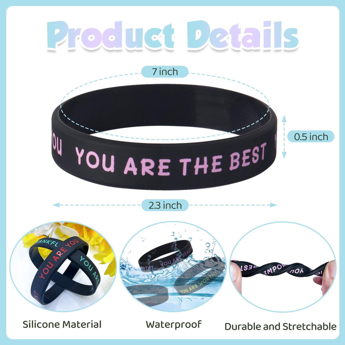 100 Pieces Motivational Wristbands Bulk for Student Colored Inspirational Rubber Bands Students Inspirational Bracelets Teacher