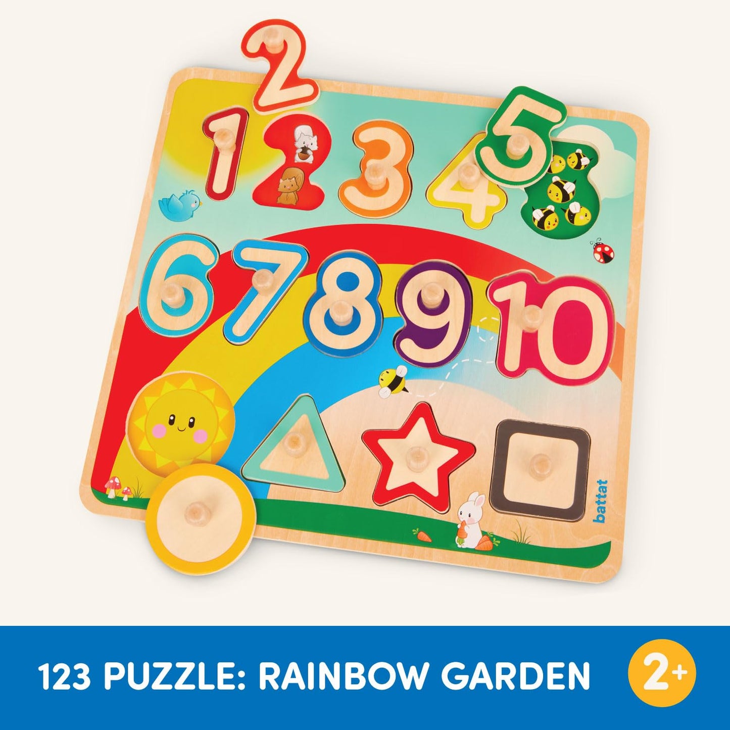 Battat- Wooden Number & Shapes Puzzle- Puzzle N' Learn- Educational Toy For Kids- 2 Years +