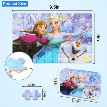 Puzzles For Kids Ages 4-8,Kids Puzzles In A Metal Box,Winter Princess Snowman Puzzles,Kids Boys Girls Learning Educational Puzzl