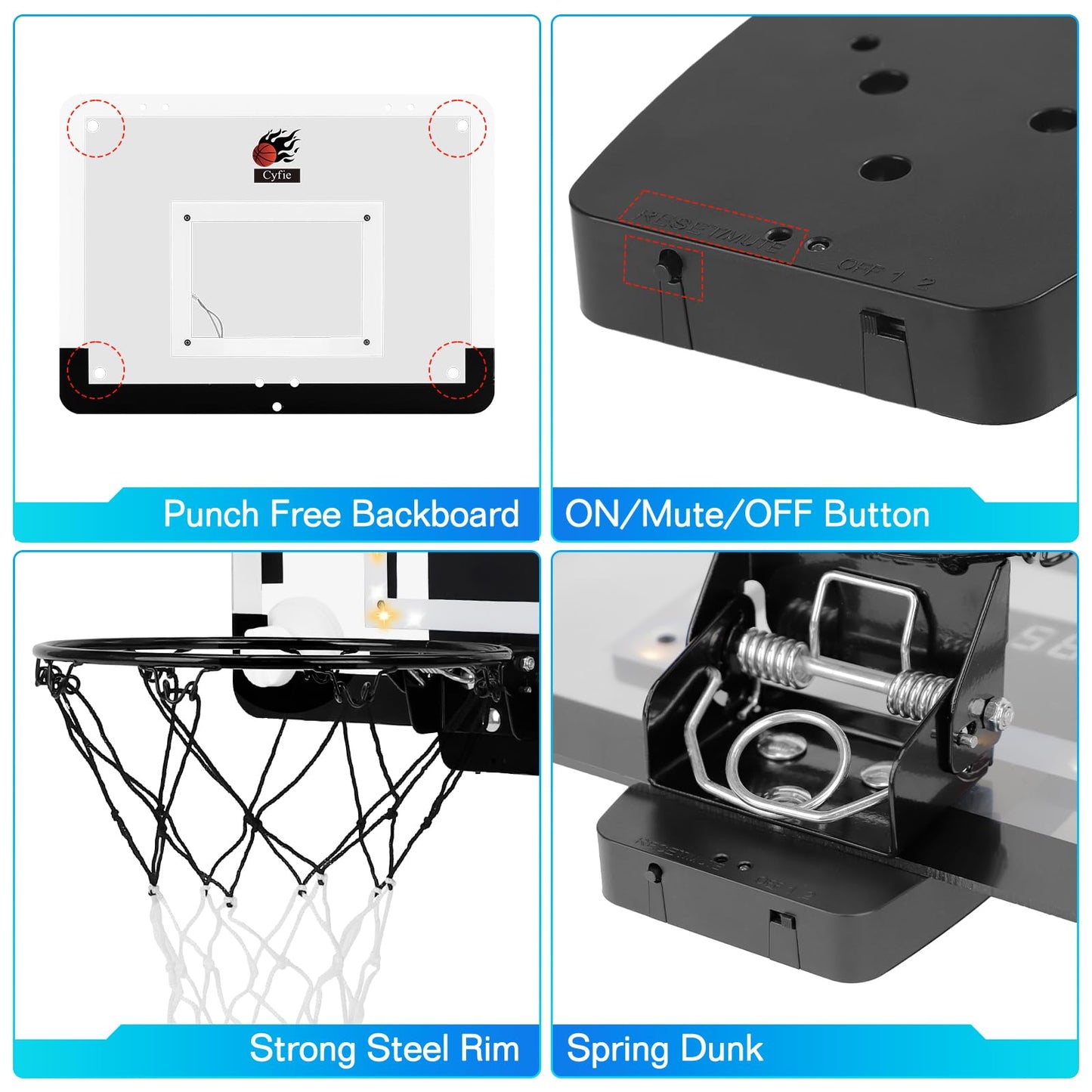 Cyfie Basketball Hoop Suction Cup, Led Light Basketball Hoop With Scoreboard, Hook, 3 Balls, Mini Indoor Basketball Toy Gifts For Kids Boys Youth Slam Dunk Games