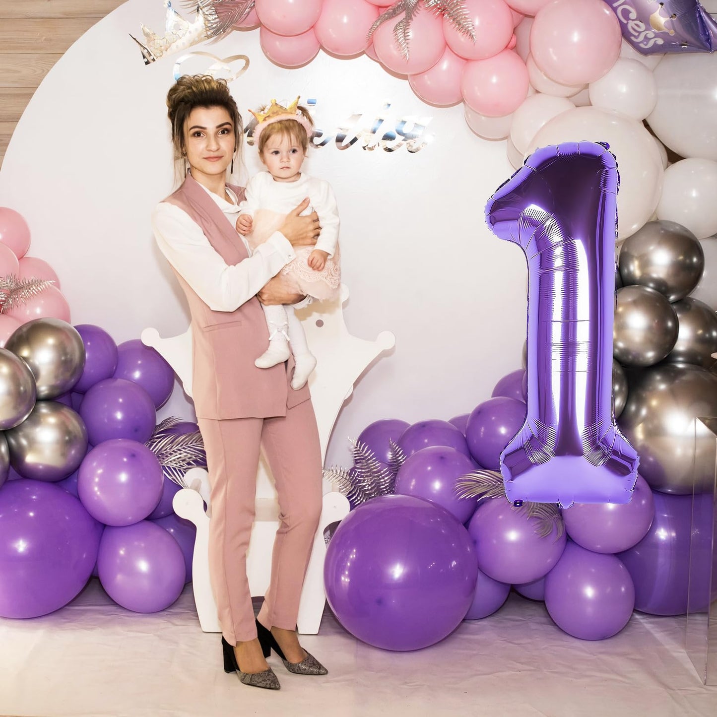 1 Number Balloon Purple 40 Inch Big Foil Mylar 1St Balloons For 1 Year Old Boy Girl Birthday Party Decorations Wedding Anniversa