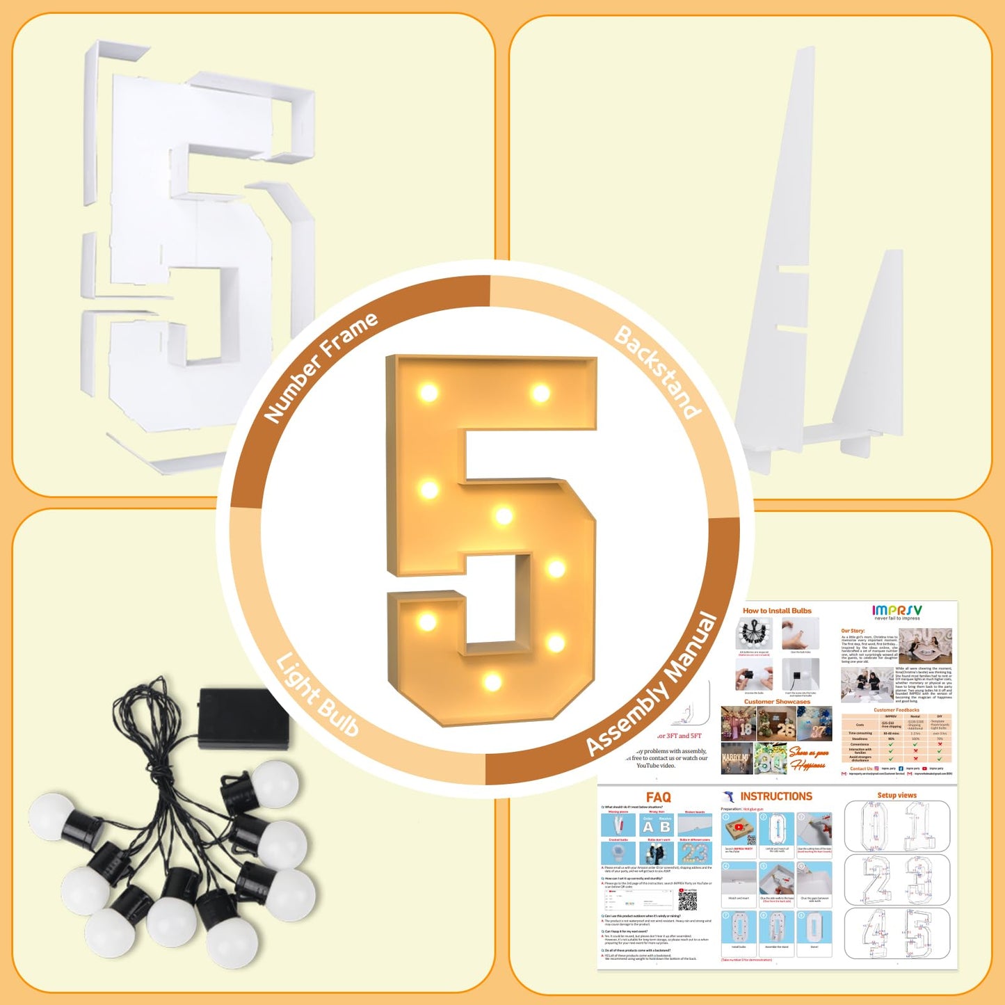 Imprsv 3Ft Marquee Numbers, Light Up Numbers For 15Th 50Th Birthday Decorations Anniversary Party Decor, Number 5 Light Up Numbe