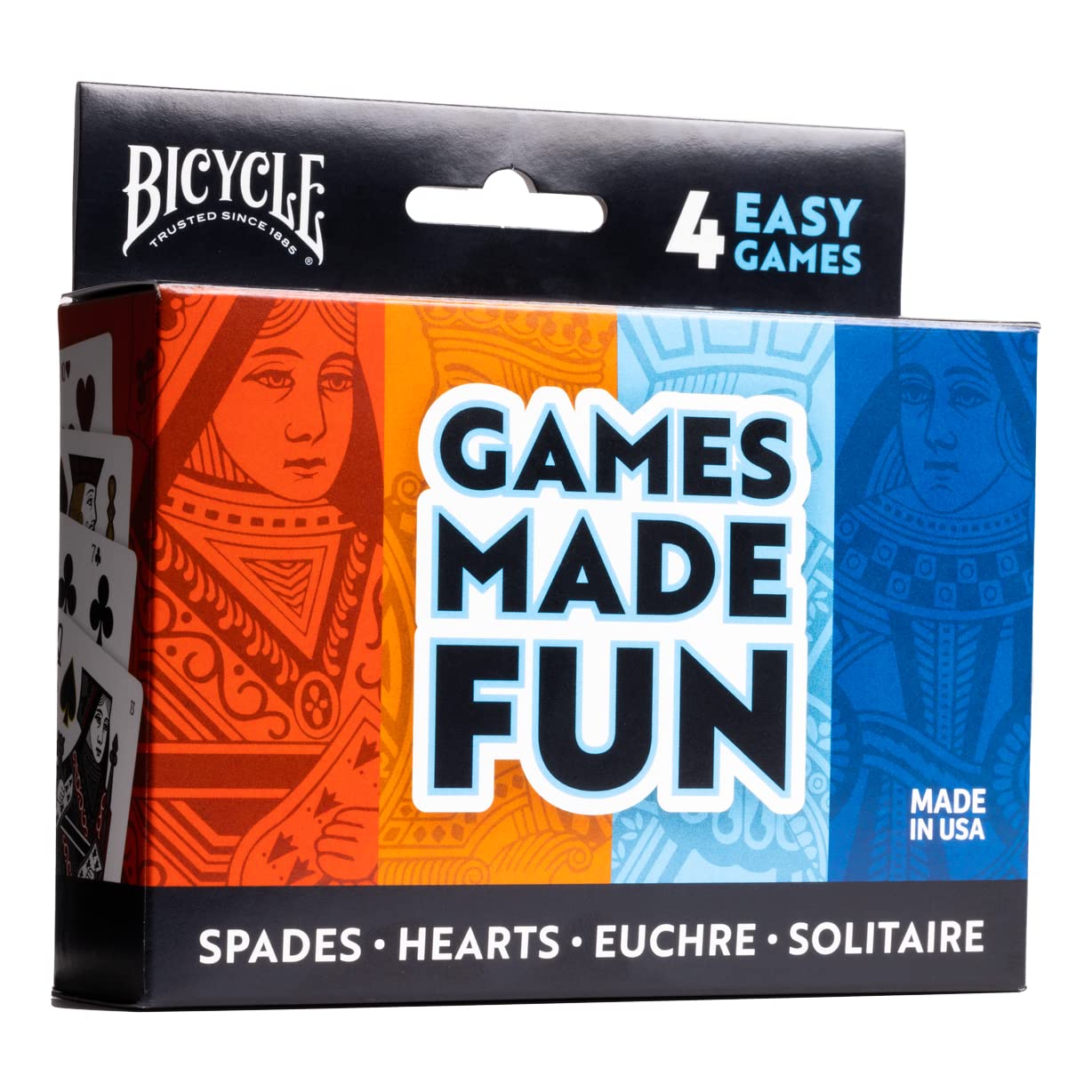 Bicycle 4 Playing Card Games In 1: Euchre, Hearts, Spades, And Solitaire (4 Card Game Pack)