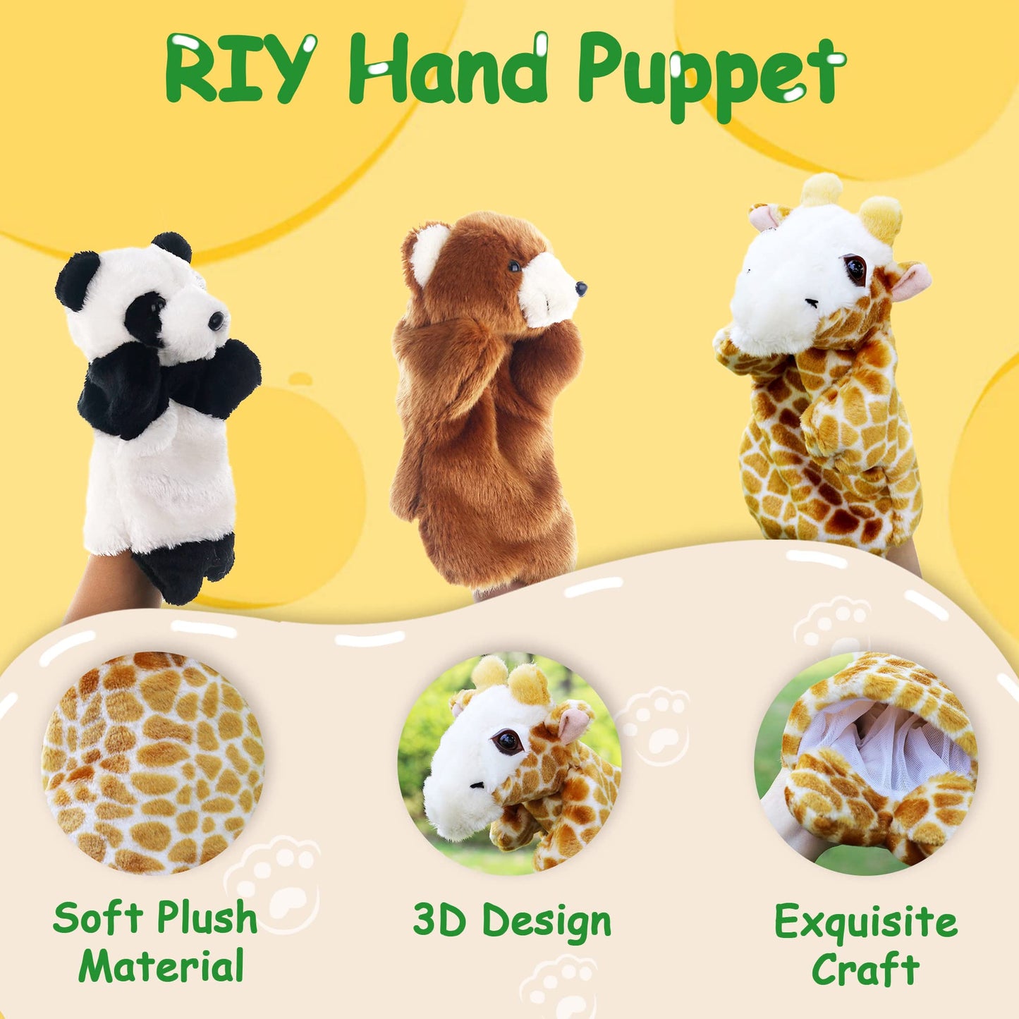 Riy Hand Puppet - Zoo Friends Animals Educational Puppets Bear