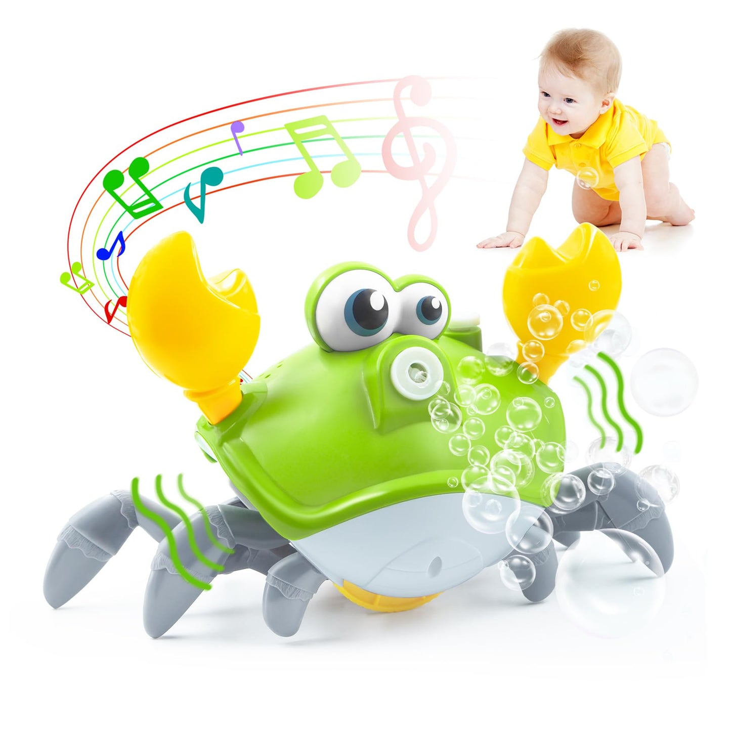 Crawling Crab Baby Toy - Rechargeable Bubble Machine - Tummy Time Toys - Automatic Crawling Crab Bubble Blower Machine for 3 4 5