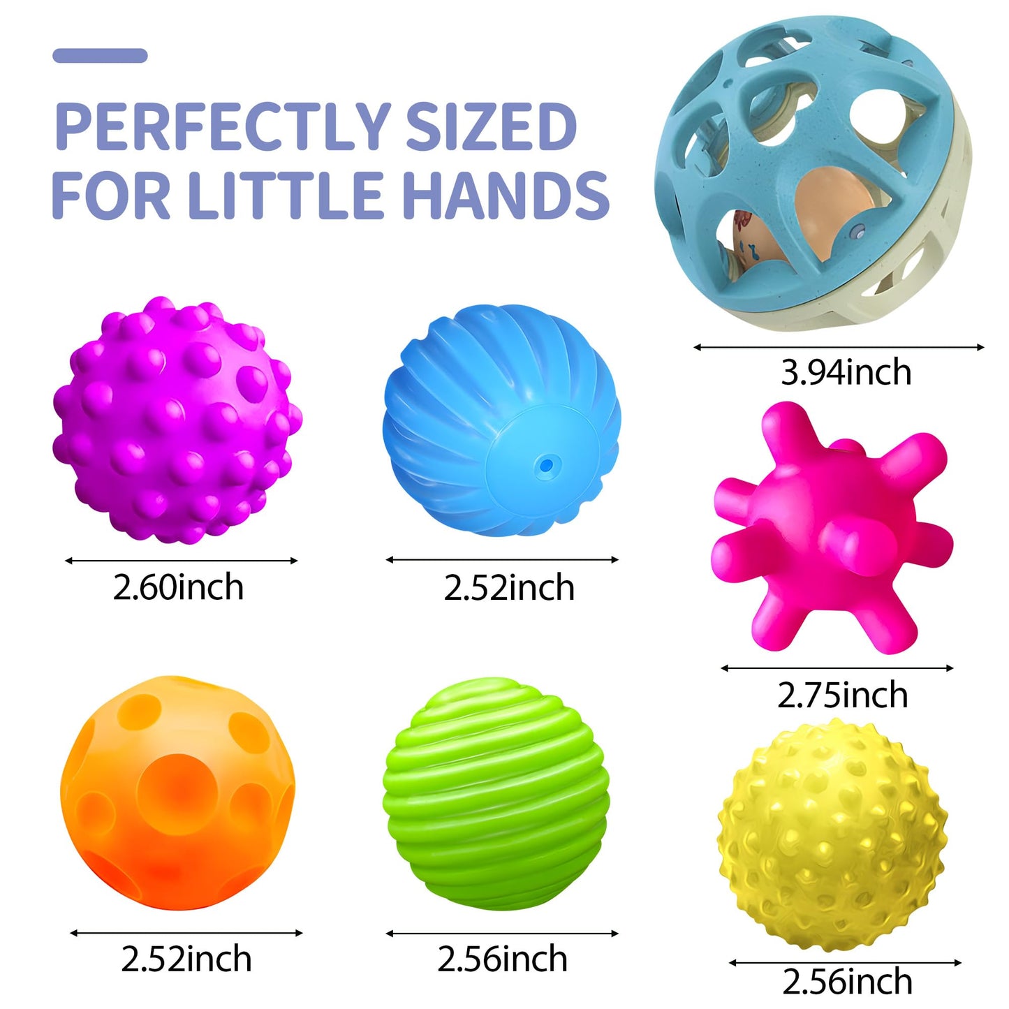 ROHSCE Sensory Toys for Babies, Montessori Textured Baby Balls and Wheat Straw Rattle, Baby Toys for 6-12 Months, Ideal Newborn
