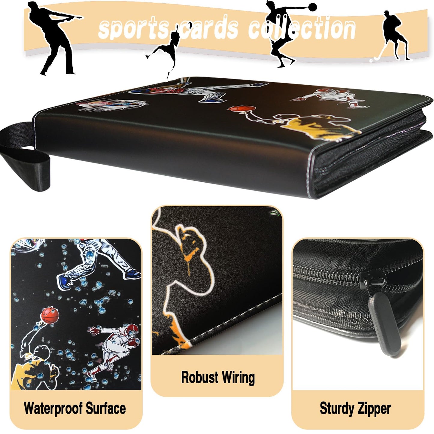 Coyoro Large-Capacity Sports Card Binder With 4 Pockets And 50 Sleeves Fits 400 Cards, Perfect For Baseball, Football, Basketbal