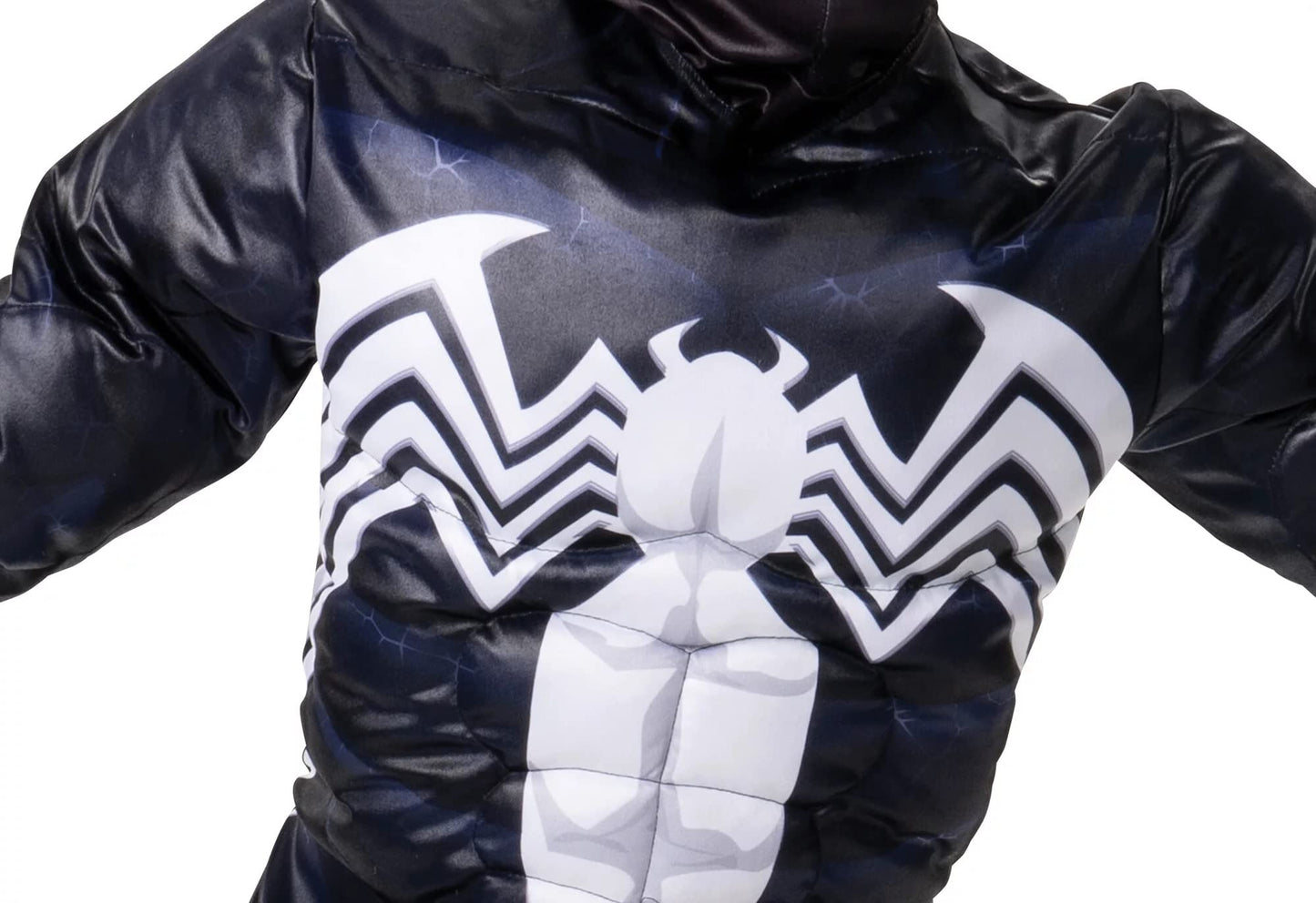 Youth Venom Marvel Spiderman Costume Muscle Padded Chest & Reflective Mask Halloween Dress Up (Black, Medium)