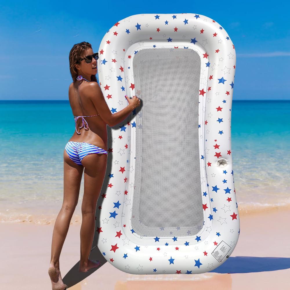 Poorafters White Ultra-Comfort Cooling Pool Float Lounge Extra-Large Fabric-Covered Inflatable Raft With Cup Holder Floating Lou