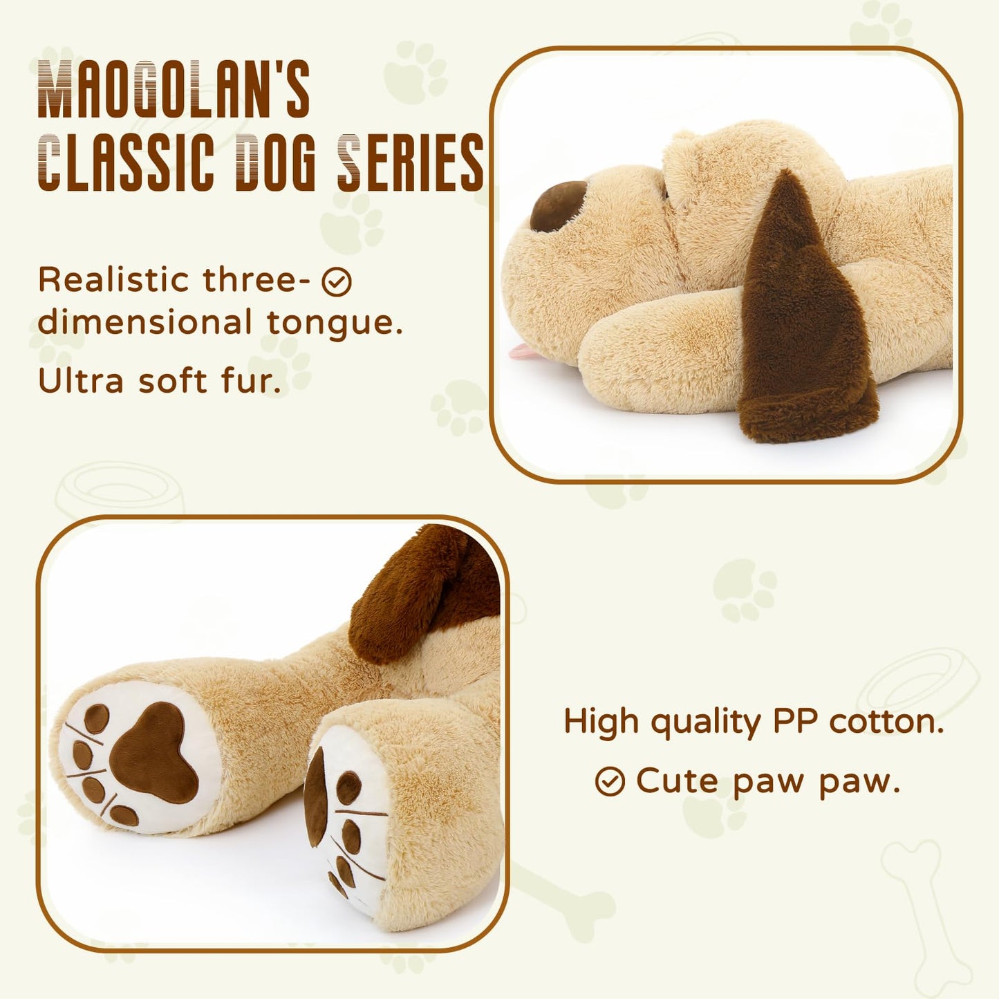 Maogolan 51'' Giant Dog Plush, Life Size Large Stuffed Animal Dog, Fluffy And Cuddly Stuffed Puppy Stuffed Animal Throw Pillow T