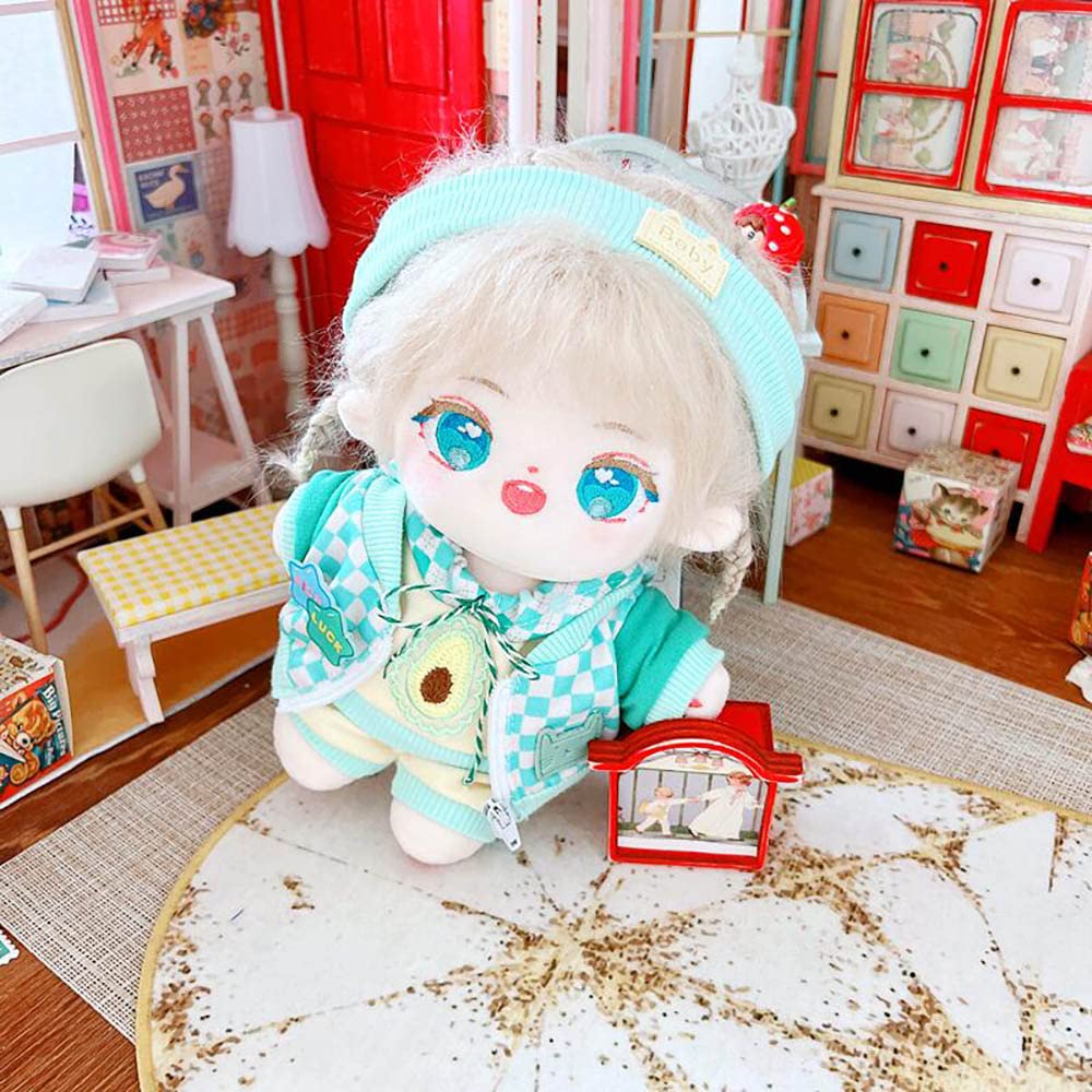 Niannyyhouse 20Cm Plush Doll Clothes Headband Hoodie Coat Pants Doll Dress Up (Green)