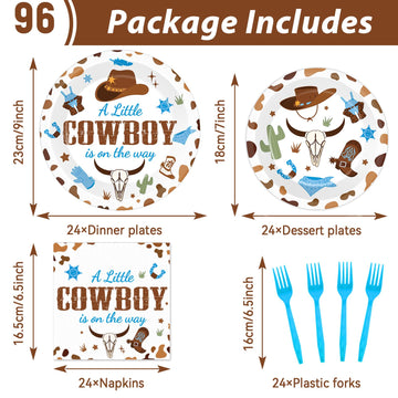 Gisgfim 96Pcs Cowboy Baby Shower Plates And Napkins Party Supplies Western Cowboy Party Birthday Tableware Set A Little Cowboy I