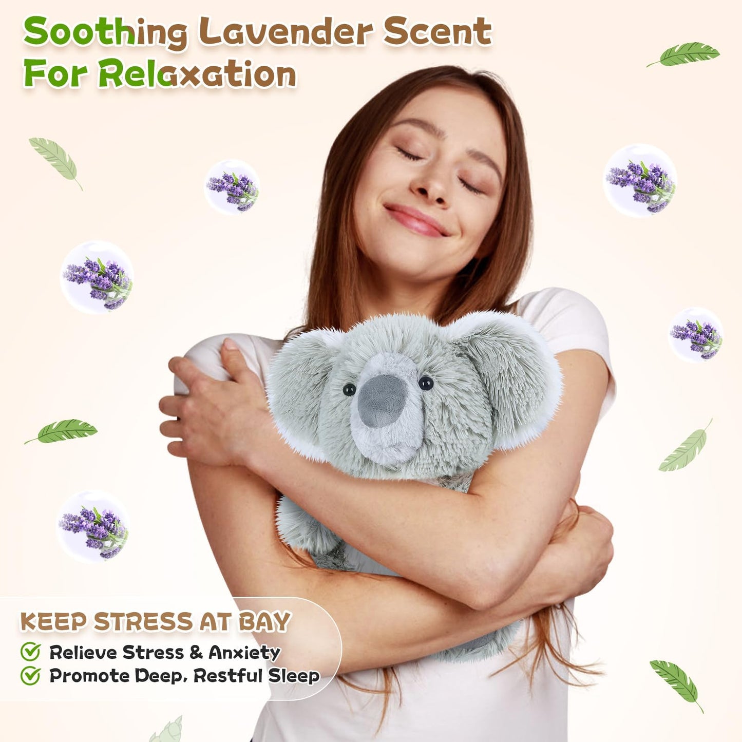 SuzziPals Warmable Koala Plush - Microwave Heating Pad, Lavender Scent, Cuddly Stress Relief Toy, Fantasy Color