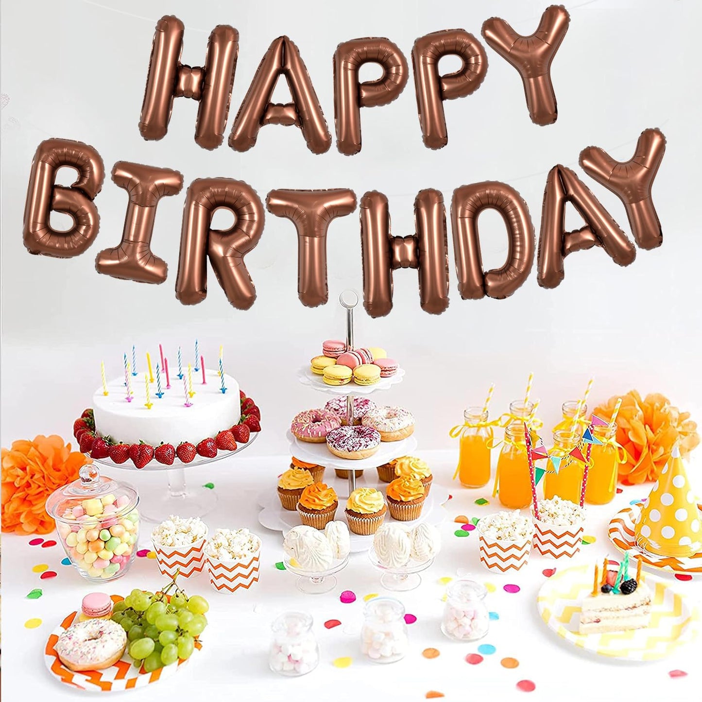Toniful Chocolate Happy Birthday Balloons Banner 16 Inch Mylar Foil Letters Birthday Sign Bunting Reusable For Girls Boys Kids &
