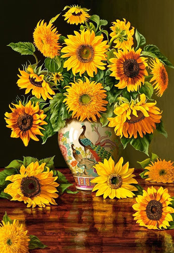 CASTORLAND 1000 Piece Jigsaw Puzzle Sunflowers in a Peacock Vase Christopher Pierce Flower and Plants Puzzle Painting Puzzle mature-themed Puzzle Castorland C-103843-2