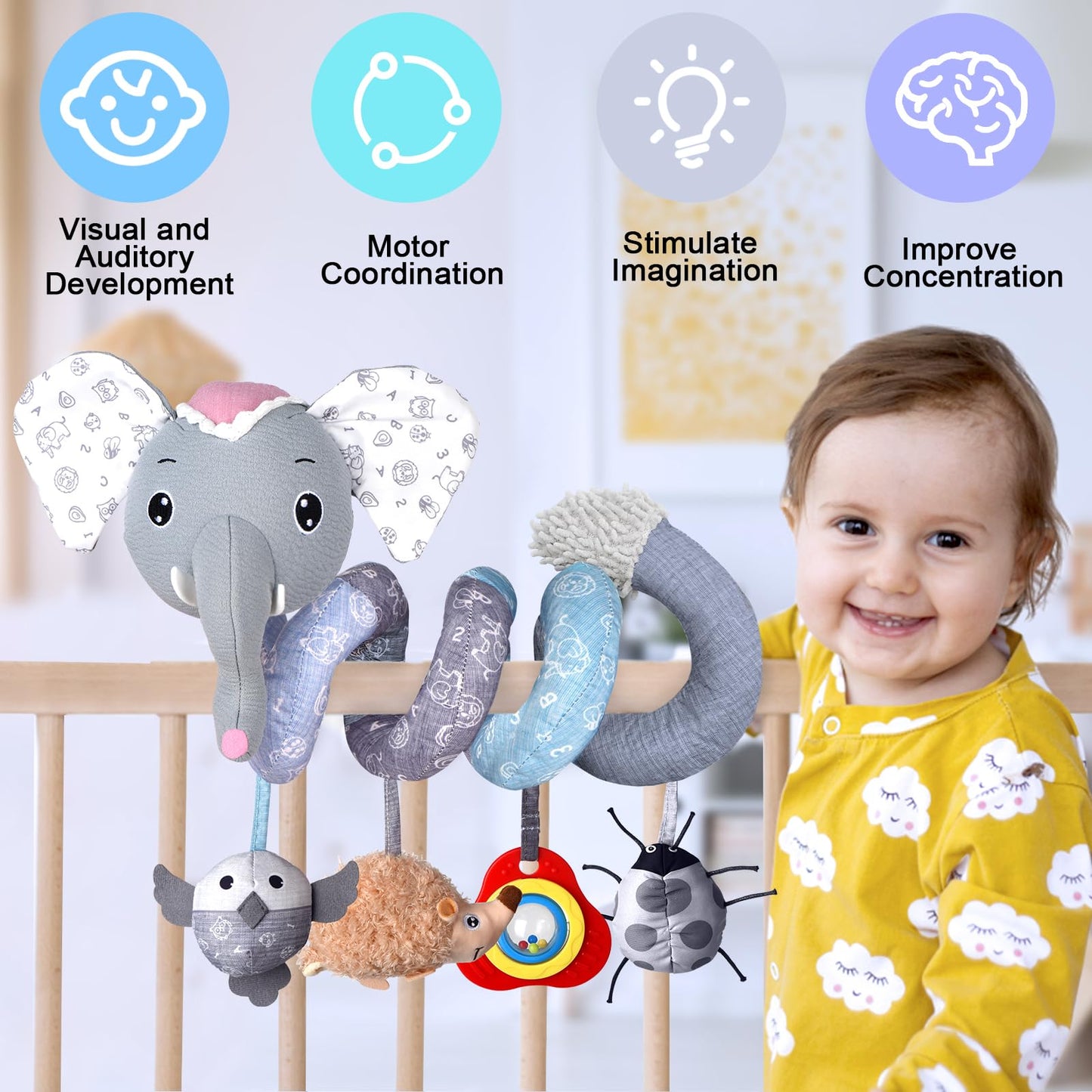 Monstime Musical Car Seat Toys Newborn Toys, Stroller Toys Baby Toys 0-6 Months Infant Toys, Baby Toys For Carseat Stroller Crib With Rattles Teether, Baby Toys For 0 3 6 9 12 Boys Girls Enfants