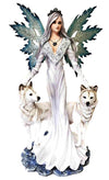 Large 23' Tall Blizzard Frost Flake Fairy With Two Snow Pet Wolves Statue Figurine