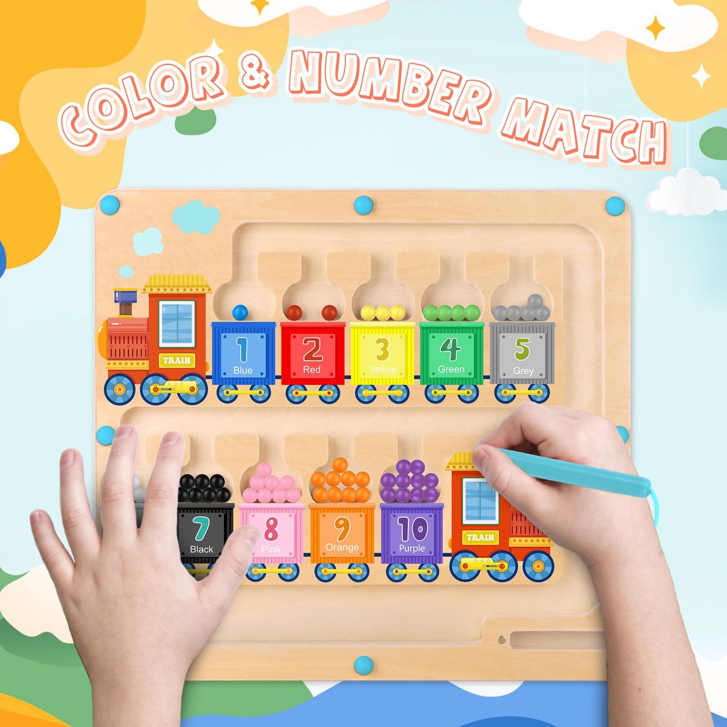 Wakeinsa Magnetic Color And Number Maze,Montessori Toys For 2-5 Years Old Boys,Wooden Magnet Balls Puzzles,Toddler Busy Board,Preschool Learning Activities,Christmas & Birthday Gift For Kids