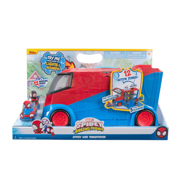 Jazwares Marvel's Spidey and His Amazing Friends Web Transporter Vehicle with Lights & Sounds, Includes Spidey & Miles Morales, Multicoloured