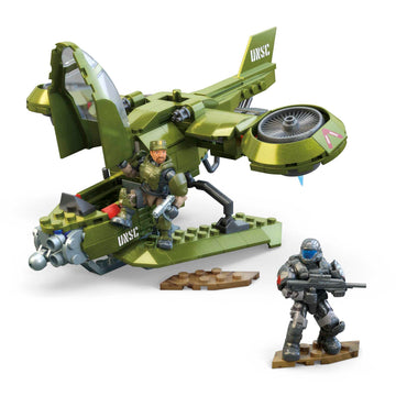 Mega Halo Toys Vehicle Building Set For Kids, Unsc Hornet Recon Aircraft With 291 Pieces, 2 Micro Action Figures And Accessories, Gift Ideas