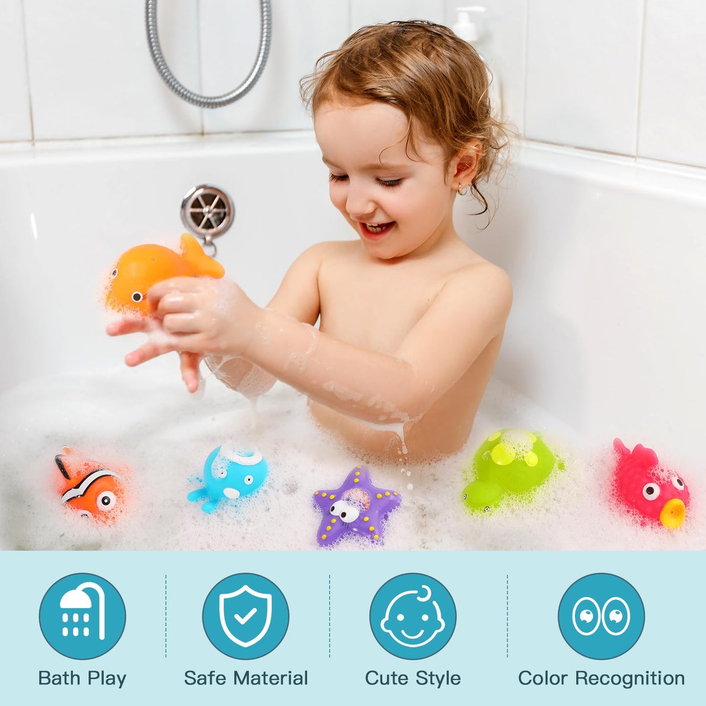 Bath Toys For Kids Ages 1-3, No Hole Ocean Sea Animal Pool Toys, Baby Toddler Bathtub Floating Toy Water Party Decoration Gifts