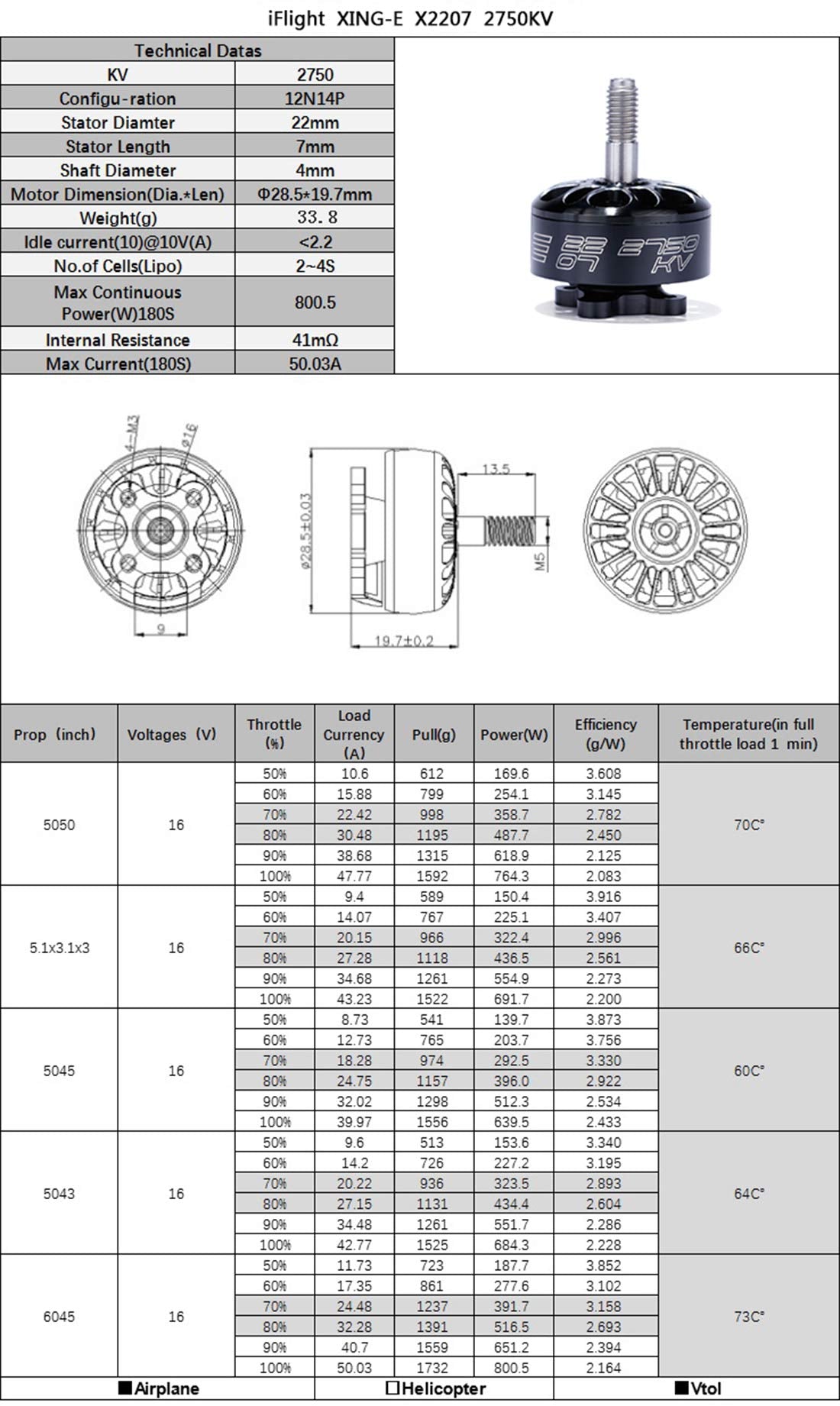 iFlight XING ECO 2207 2750KV 2-6S Brushless Motor for RC Multicopter Drone FPV Racing Parts (1Pcs 2750KV)