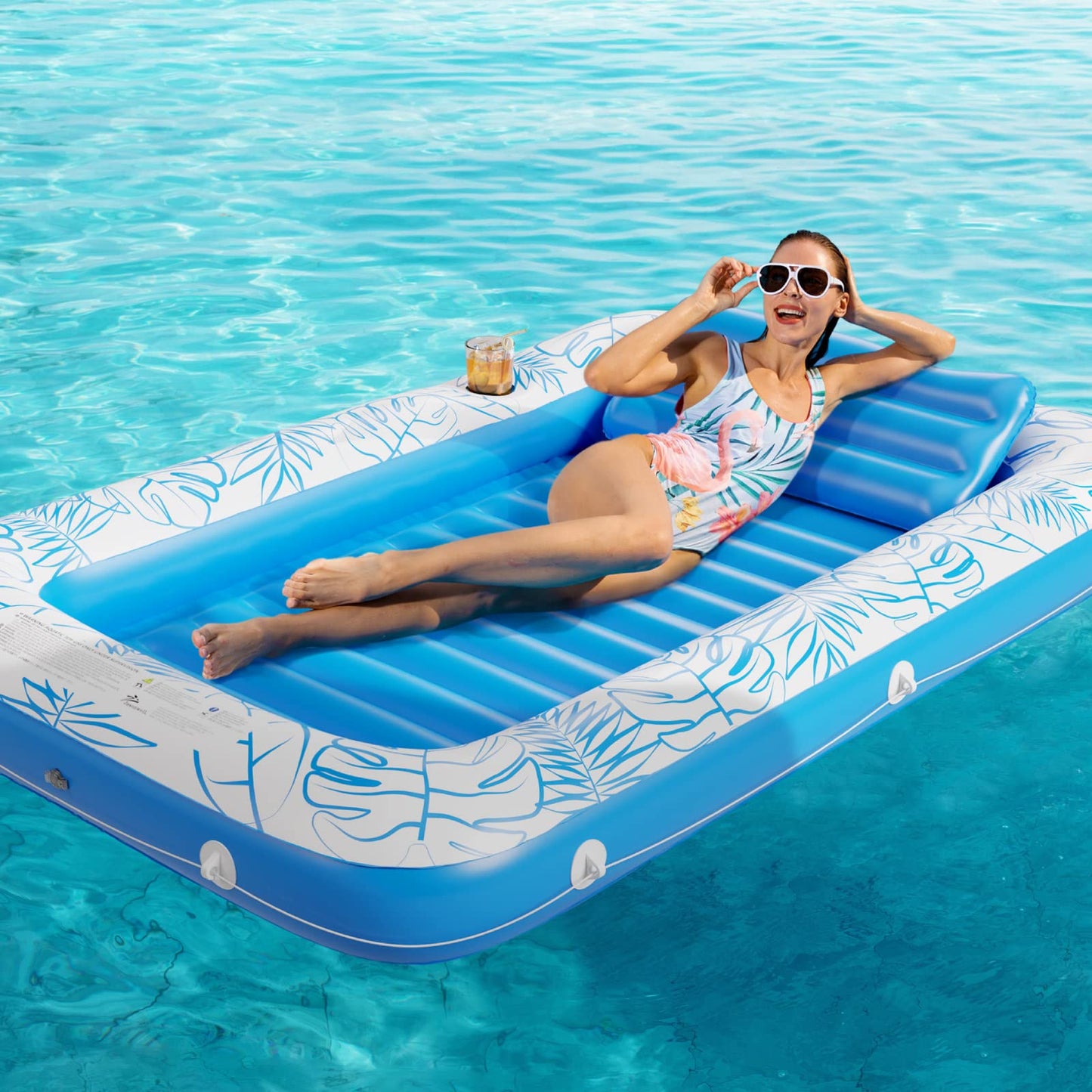 Jasonwell Inflatable Tanning Pool Lounger Float - Large Vinyl Sunbathing Raft in Blue - Model JX-TPF-180