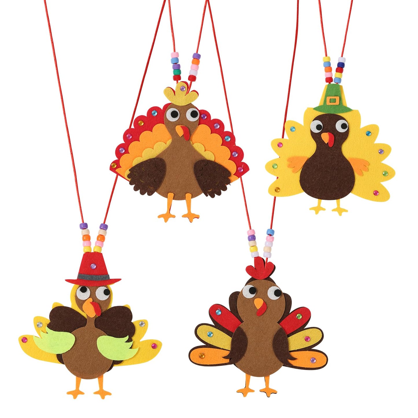 12 Pack DIY Thankful Necklace Turkey Craft, Thanksgiving Necklace Crafts Bulk with 4 Styles, Thanksgiving Activities Fall Party