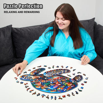 Sea Turtle Voyage - 350 Piece Wooden Puzzles for mature-themeds - 21.1 x 13.7 in - Extra-Thick 5 mm Wood Puzzle Hand-Shaped Pieces Marine Life Mosaic Design - enhanced Gift for Puzzle Lovers by LEOGOR
