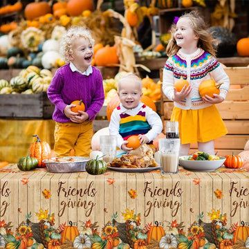 Friendsgiving Party Decorations-3Pcs Friendsgiving Tablecloth Fall Maple Leaves Pumpkin Friendsgiving Table Cover For Friendsgiv