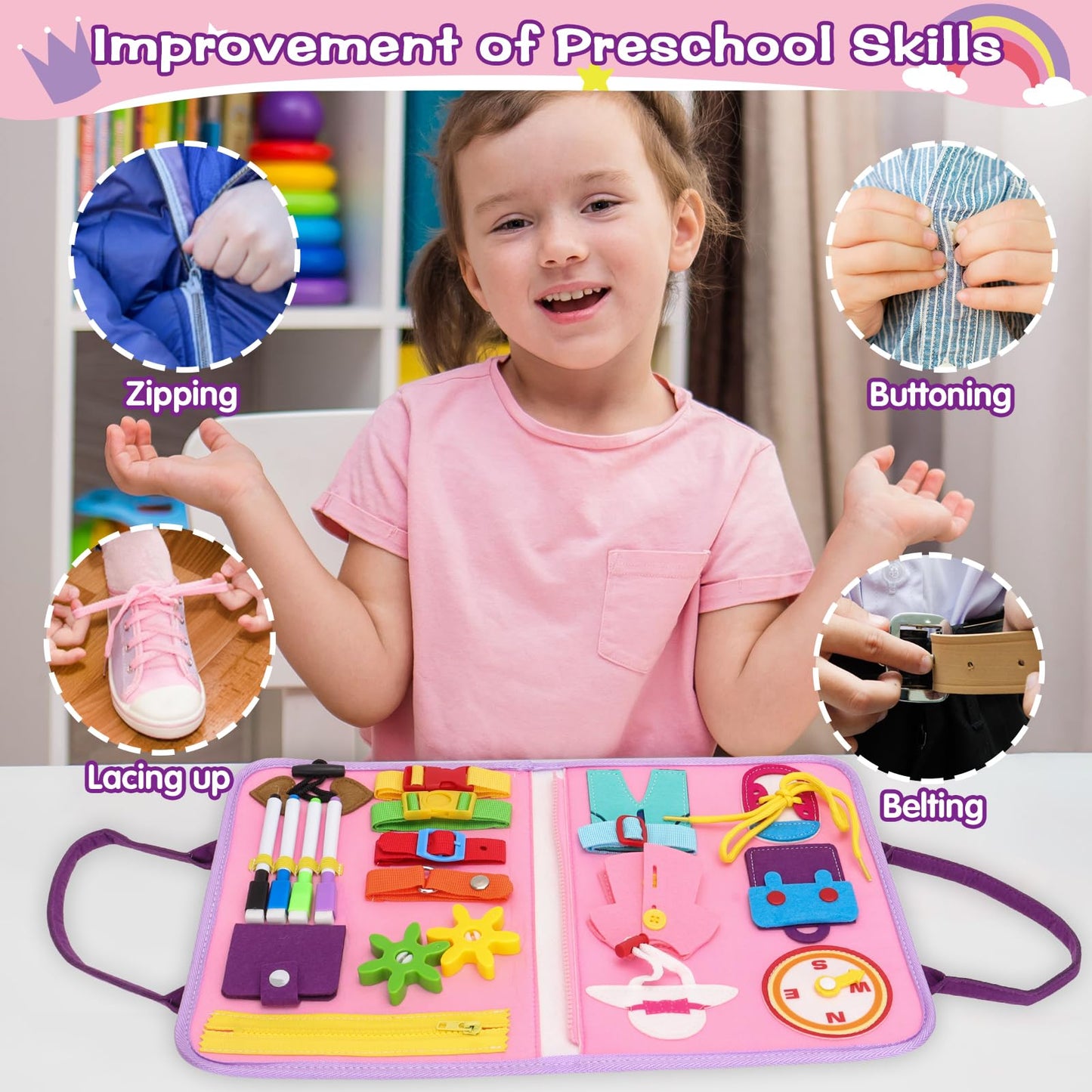 Homqyte Busy Book For Toddlers 1-3, Montessorii Sensory Toys For Boy & Girl, Toddler Activity Book For Baby Kids Educational Tra