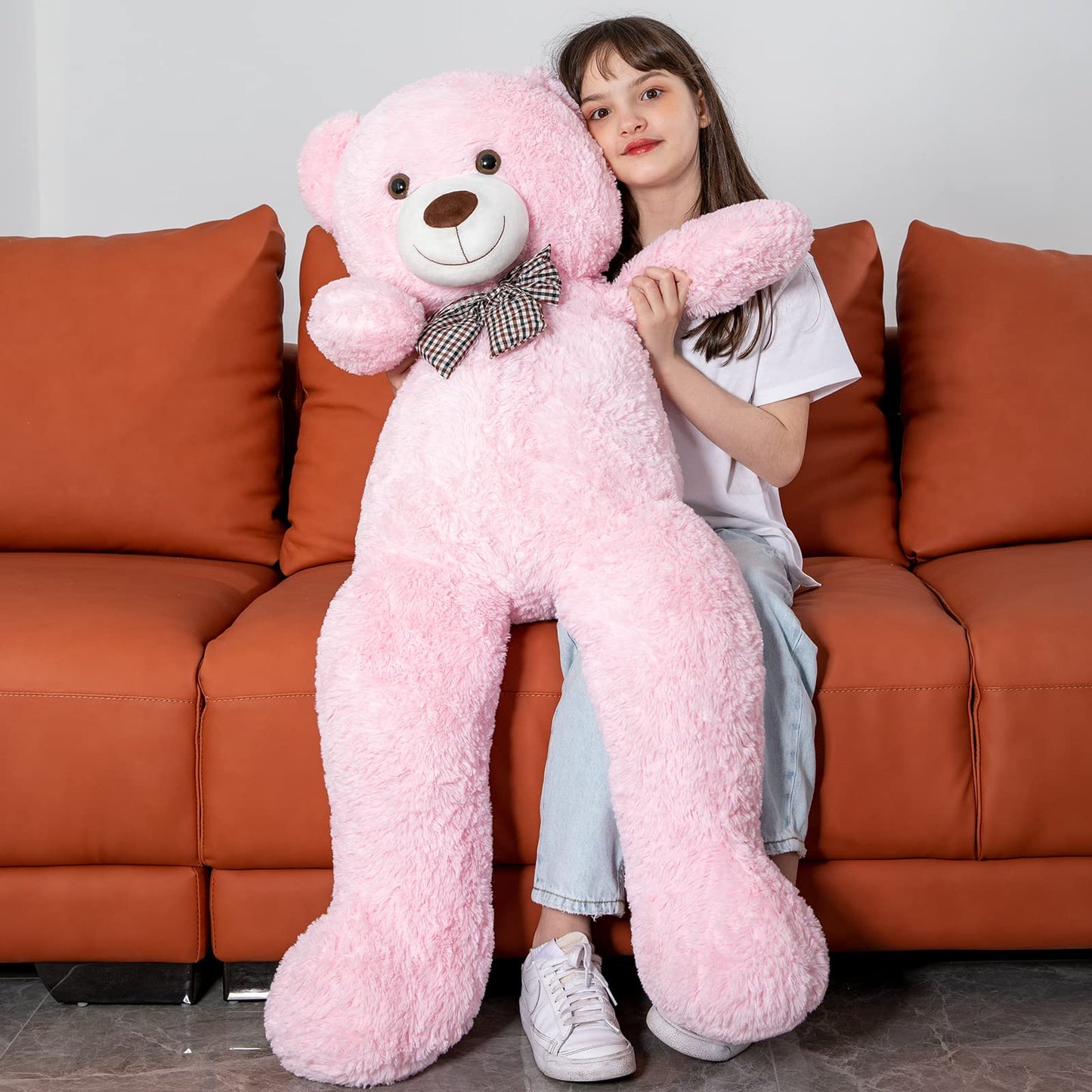Morismos Giant Teddy Bear 5Ft, Huge Teddy Bear Pink 55Inch, Life Size Bears For Girlfriend Girls On Christmas Valentine'S Day