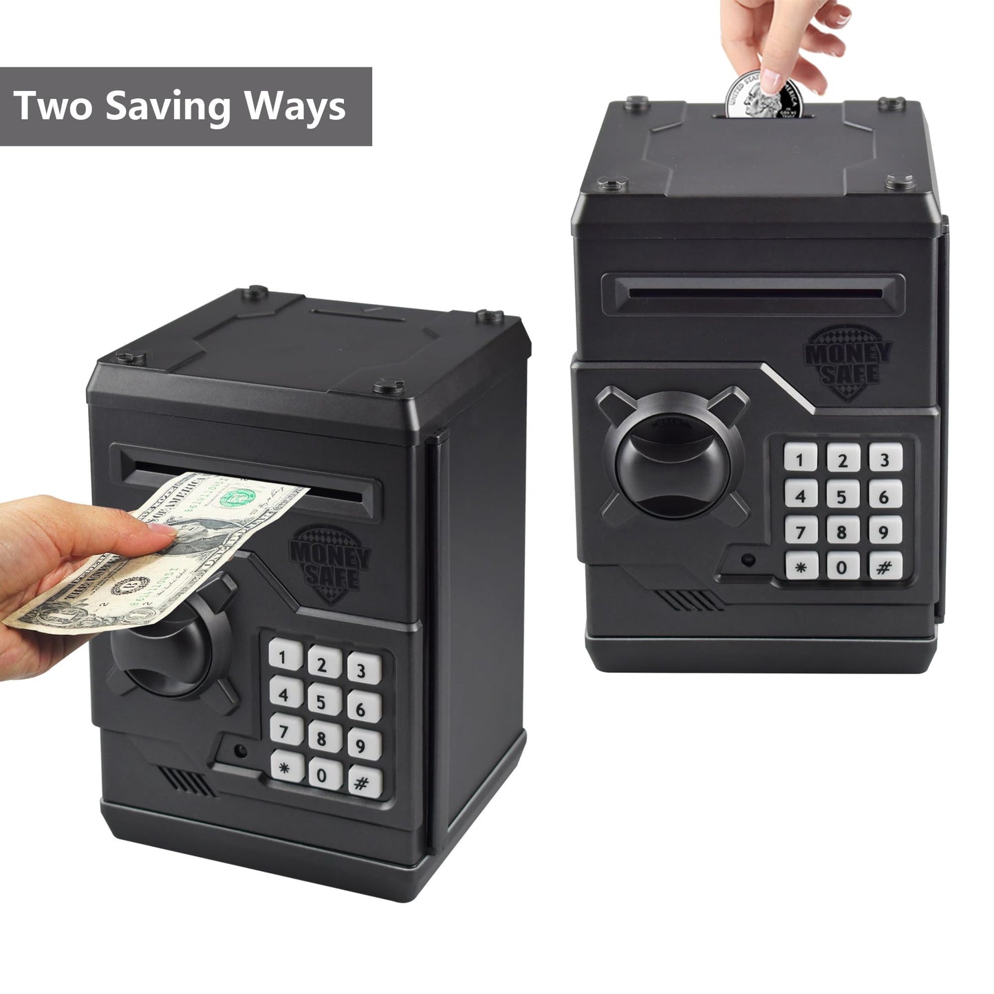 Cargooy Mini Atm Piggy Bank Atm Machine Best Gift For Kids,Electronic Code Piggy Bank Money Counter Safe Box Coin Bank For Boys Girls Password Lock Case (Dark Grey)