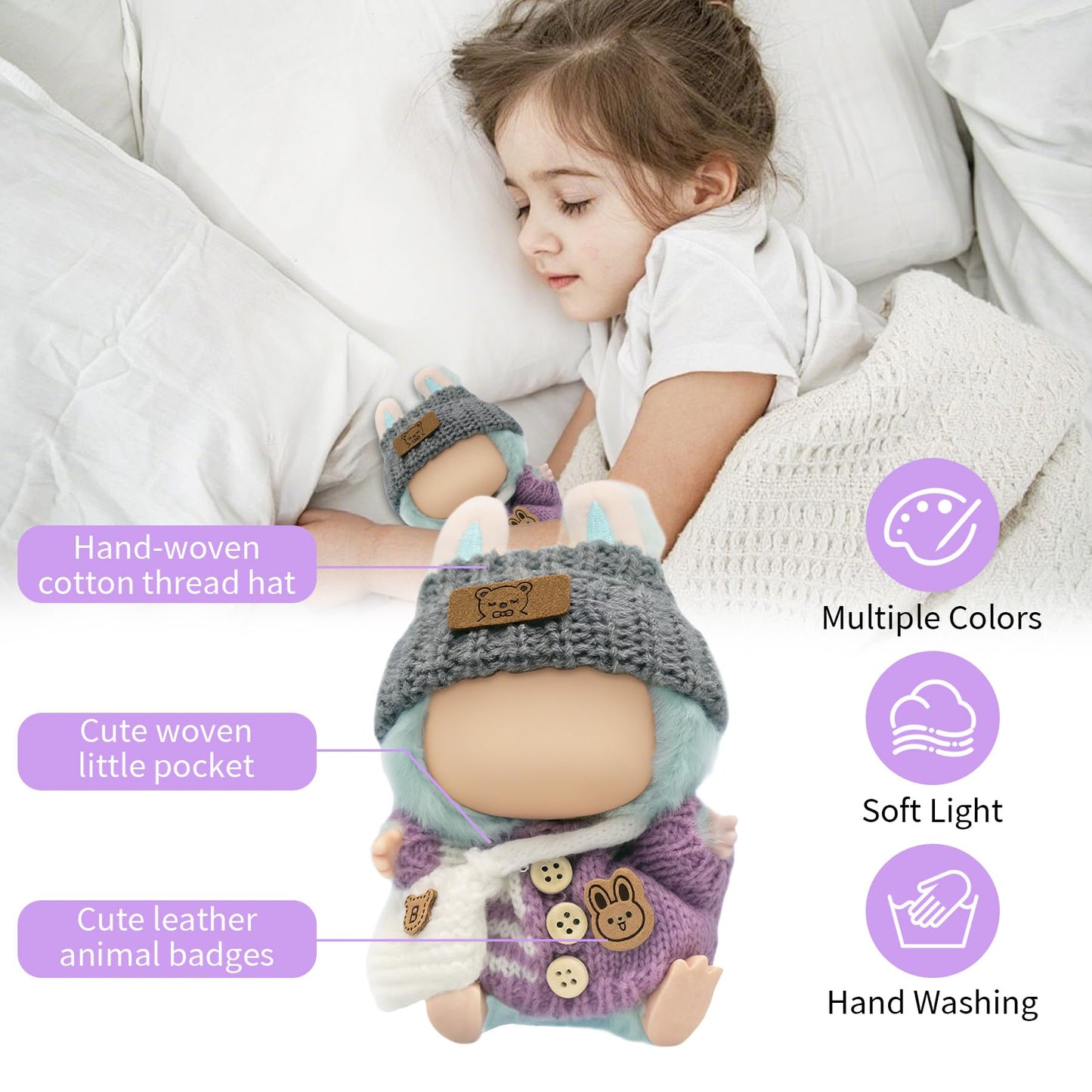 Clothes for 17cm Doll (NO Doll) Handcrafted Crochet Outfits for 17cm Dolls with Accessories Boy and Girl 5-Piece Clothes Set Cute Stylish Clothing with hat and Bag for Dolls Dress up (Purple)