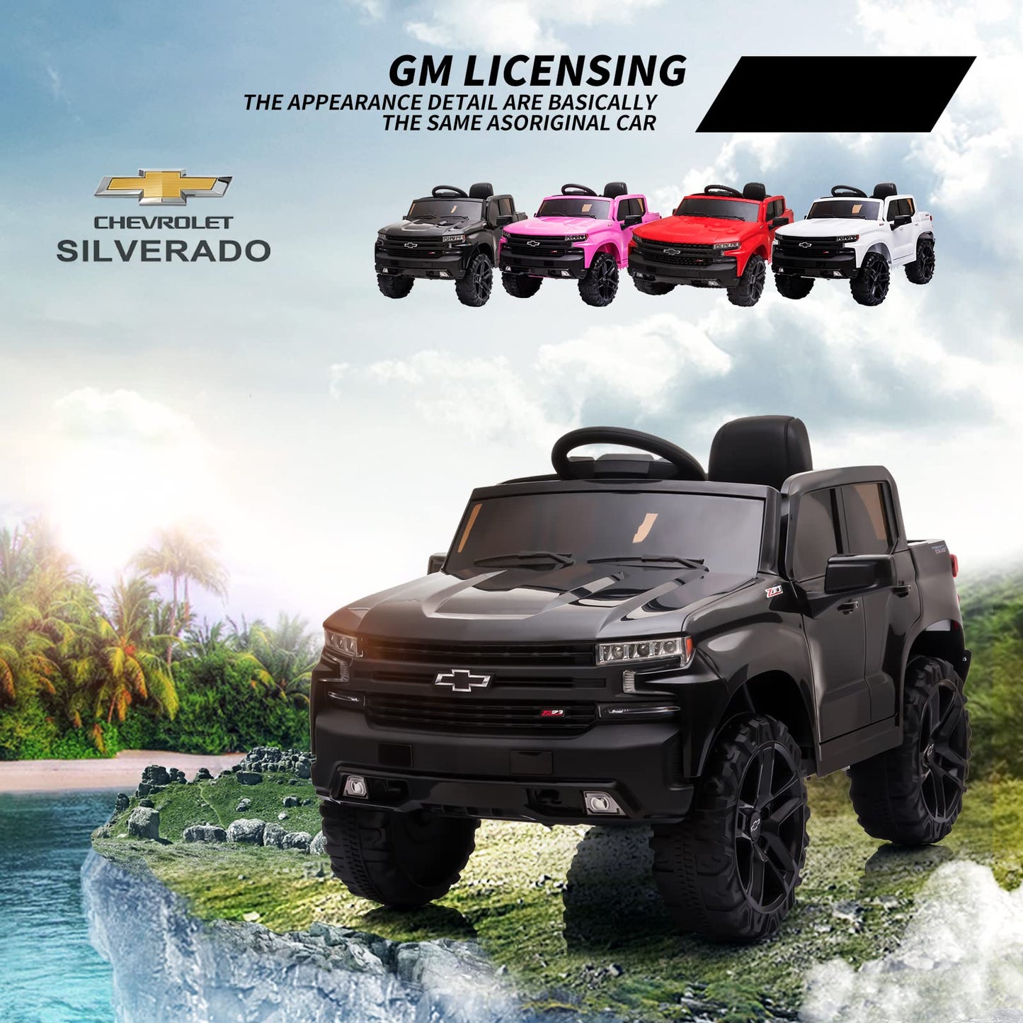 12V Licensed Chevrolet Silverado Gmc Ride On Car,Battery Powered Electric Vehicle Jeep,Ride On Truck W/Remote Control, Mp3/Bluet