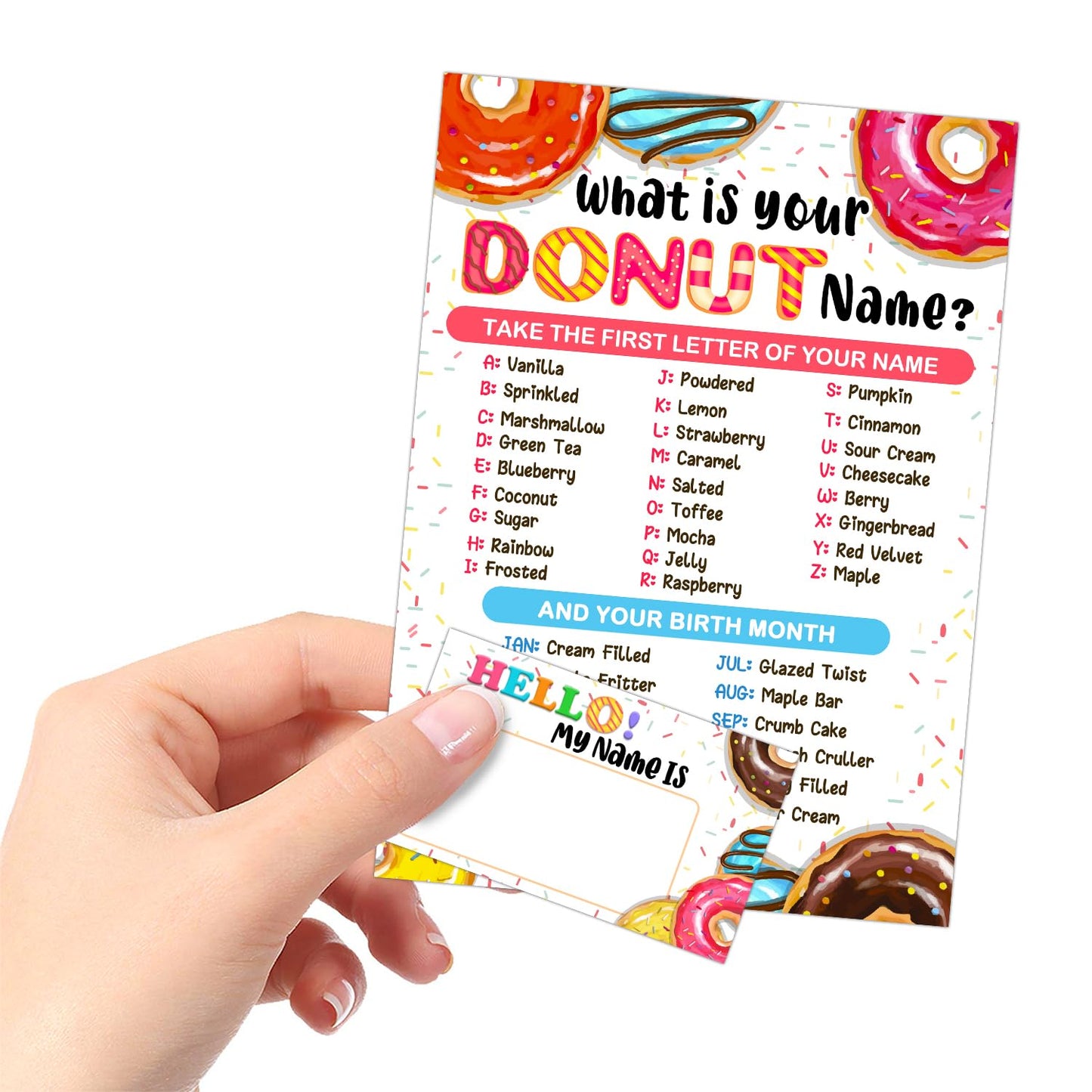 What Is Your Donut Name Game, Game Sign And 30 Cards, Donut Birthday Party Sign For Girls, Wedding, Anniversary, Holiday Activit