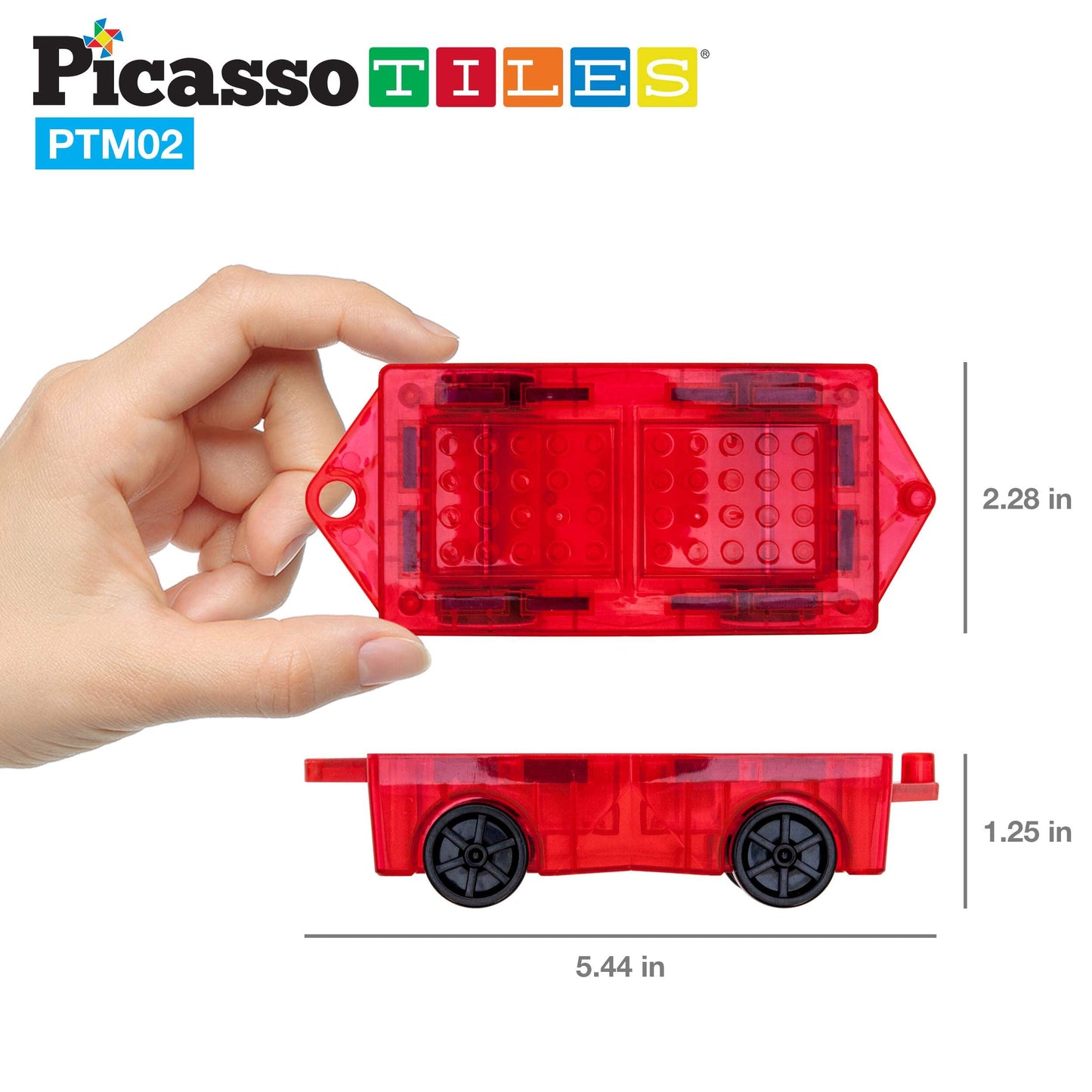 Picassotiles 2Pcs Mini Magnetic Tiles Expansion Car Truck Construction Set, Kids Building Magnet Bricks Stem & Learning Toys, Ma