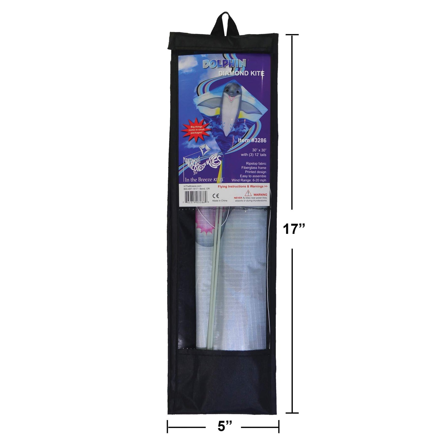 In The Breeze 3286 - Dolphin 30 Inch Diamond Kite - Fun, Easy Flying Kite
