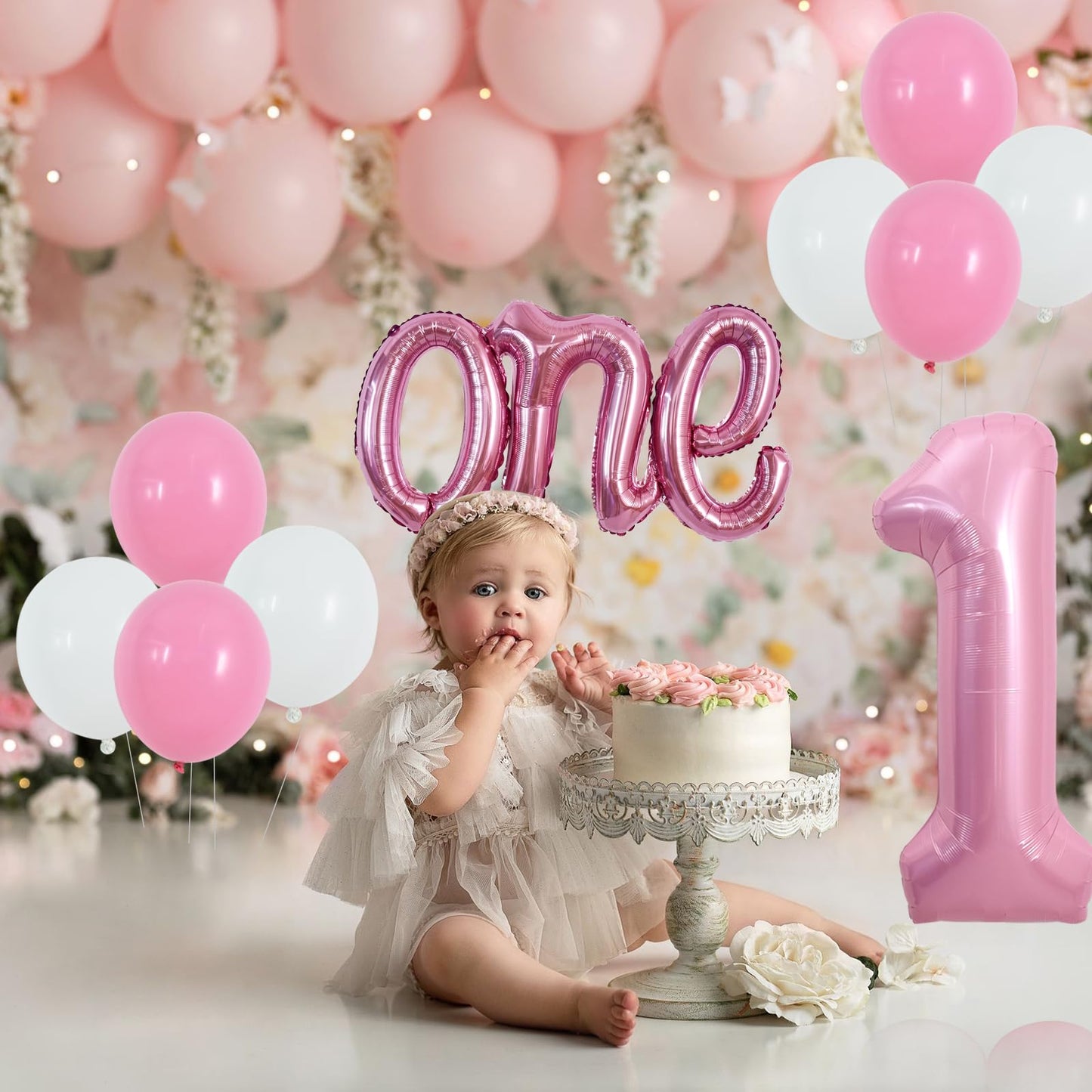 Toniful 27 Pcs 1St Birthday Balloons Set,40 Inch Light Pink Number 1 Balloon Light Pink One Letter Foil Balloon White Light Pink