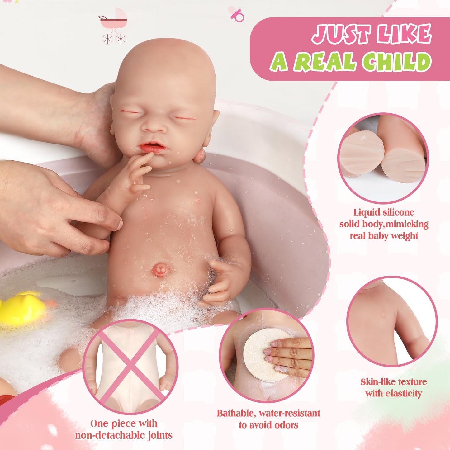 Ivita 16 Inch Sleeping Realistic Full Silicone Baby Doll Reborn Lifelike Newborn Real Life Baby Dolls For Kids Birthday Gifts -