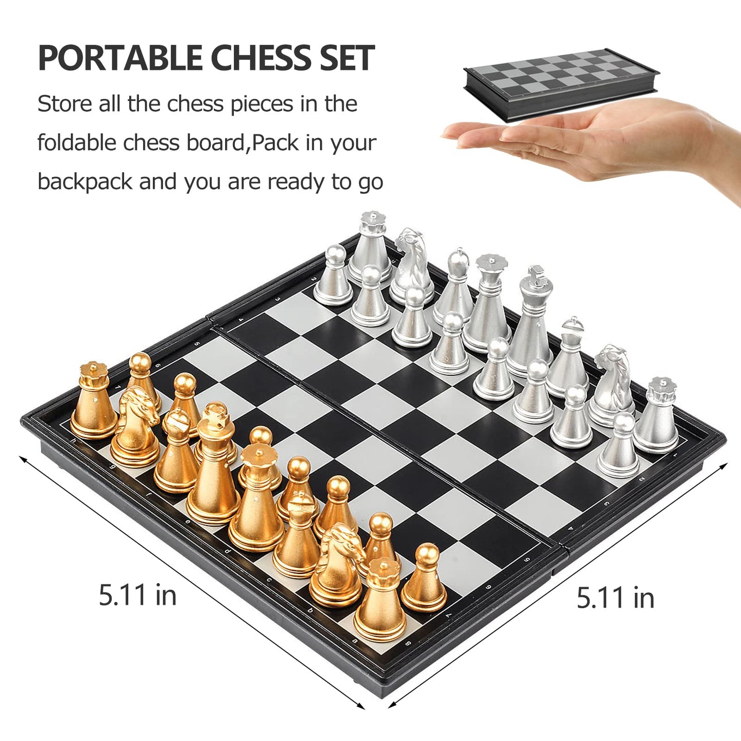 Mini Travel Chess Set Magnetic Vikutu 5.11 Inches Portable Small Folding Chess Board (X-Small)