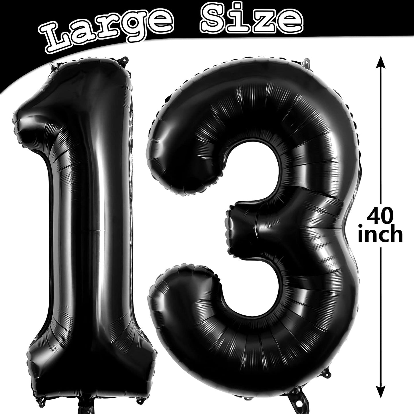 Black 13 Balloon Numbers, Large 13 Or 31 Foil Balloons, Big Number Balloons 40 Inch For 13Th / 31St Birthday Party And Anniversa