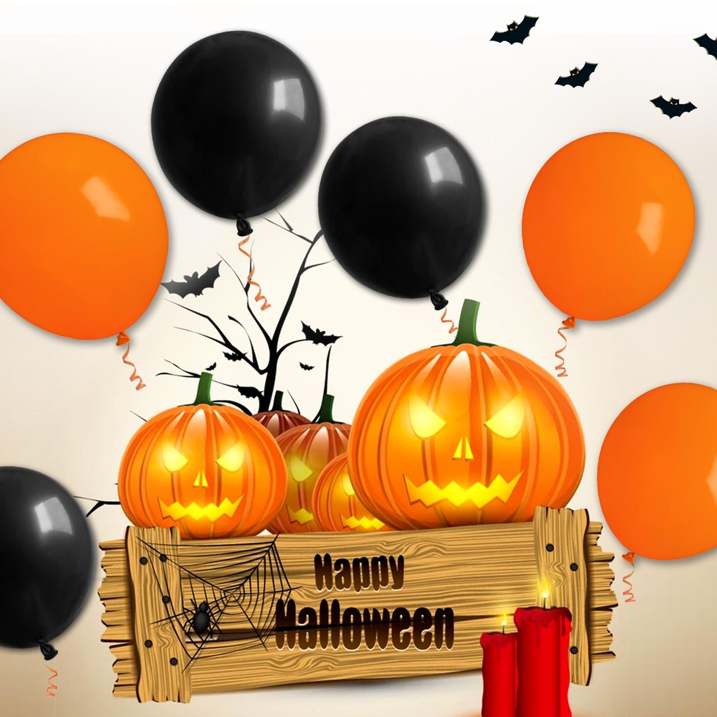 100 Pcs Black And Orange Balloons 12 Inch Halloween Latex Balloons Thicken Helium Party Balloons For Halloween,Wedding, Birthday