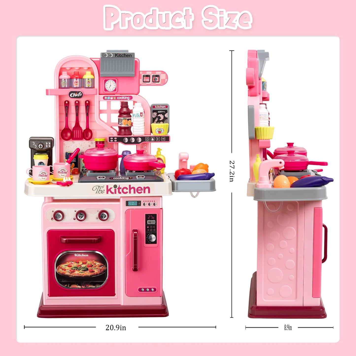 Kids Kitchen Playset-53pcs Cooking Stove,Paly Sink,Oven,Kitchen Toys with Realistic Lights&Sounds,Pretend Play Toys,Kitchen Toys