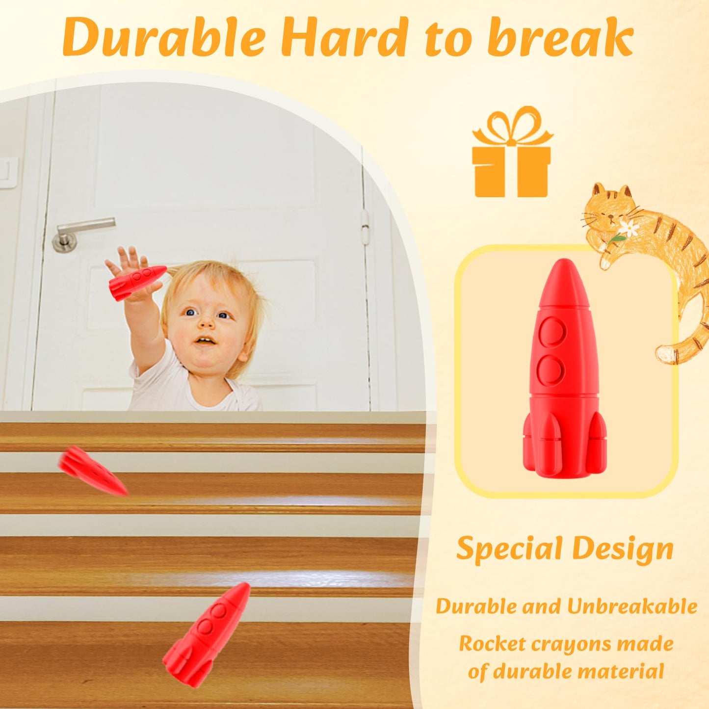 Jupitearth 24 Rocket Crayons, Non Toxic Washable Toddler Crayons, Rocket Crayons With Easy-To-Hold For Toddlers, Crayons For Kid