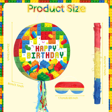 Jexine Building Blocks Piata Set Birthday Block Party Supplies Fiesta Piata Bundle with Blindfold Bat Stick Block Tassel Piata f