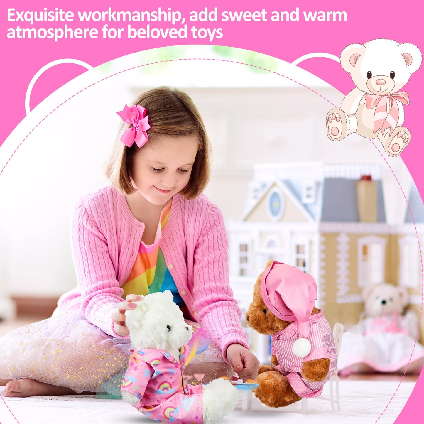 Civaner Stripe Bear Clothes Stuffed Animal Clothes 12 -16 Inch Build A Lovely Stuffed Animal Costumes And Accessories Fit, Bear Is Not Included(Pink)