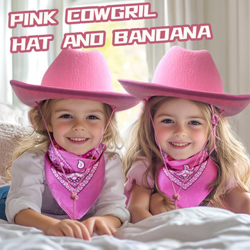 Septcity Toddler Pink Cowboy Cowgirl Hat And Bandana For Age 2-5 (Light Pink)